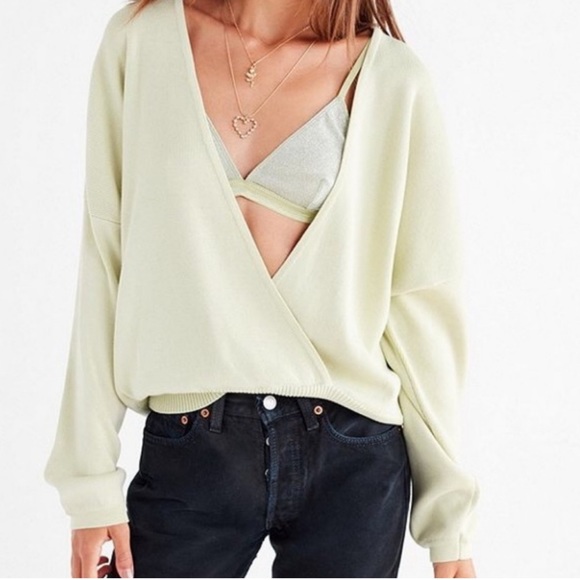 UO Lime Green Oversized Wrap Sweater - Picture 1 of 8